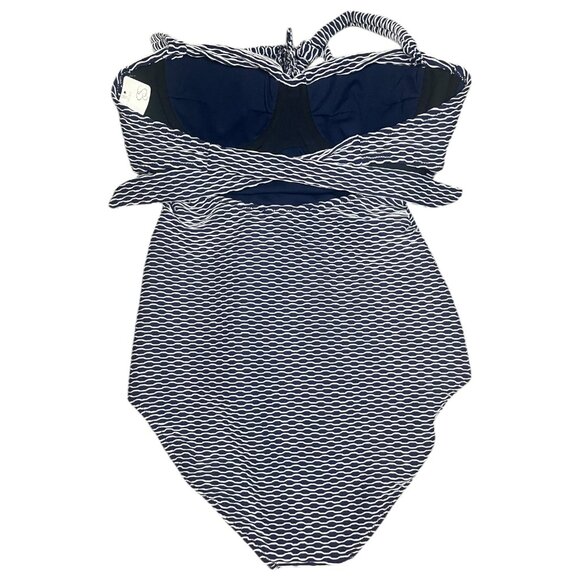 NEW Jessica Simpson Large One Piece Swimsuit Navy Textured Gold Underwire Modest - Picture 2 of 9